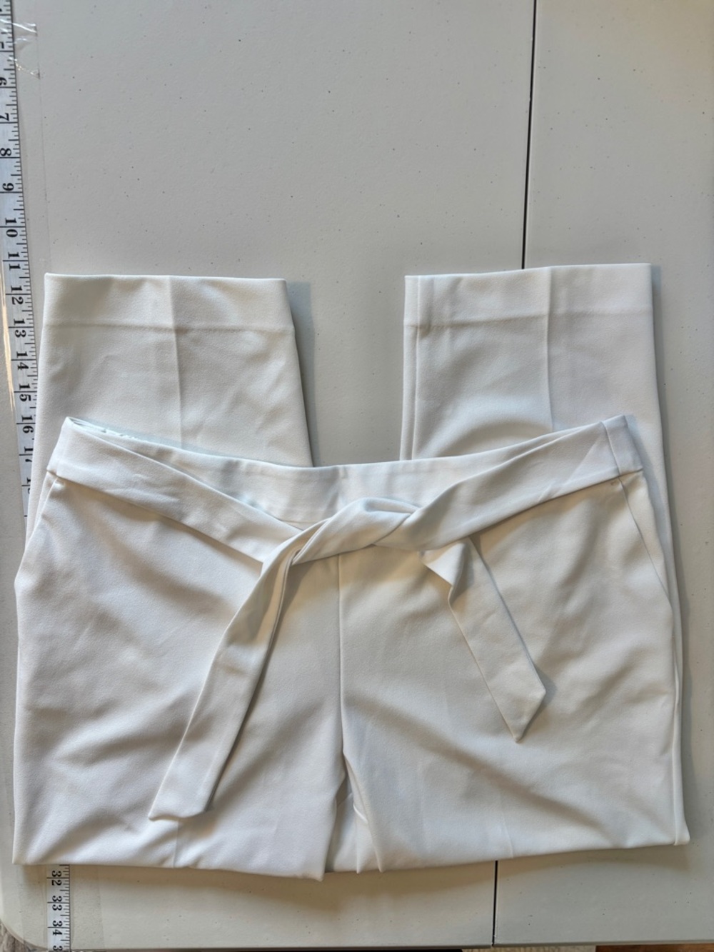 Womens White Ankle Pants Size 16 Tie Pull On Summer Office Resort Church Capsule